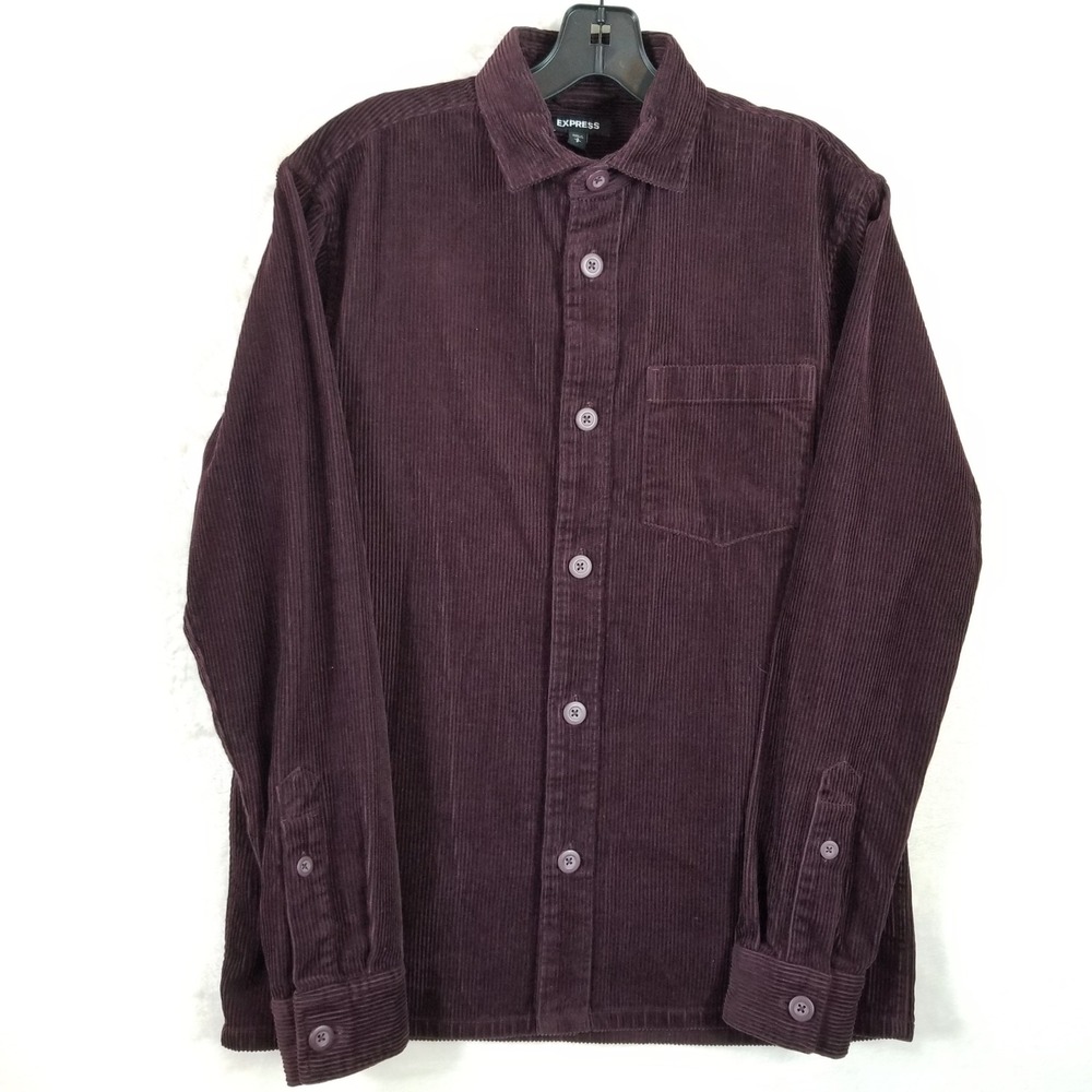 Express Mens Burgundy Corduroy Long Sleeve‎ Button Down Shirt Small NEW 26270388